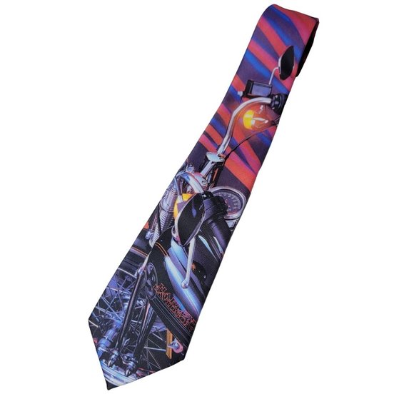 Ralph marlin vintage 1992 harley davidson neck tie pastel neon abstract art - Picture 7 of 7
